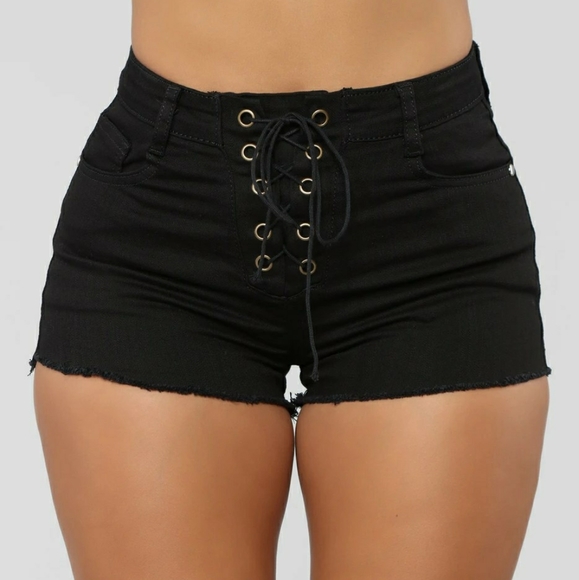 Fashion Nova Pants - NWOT Fashionnova Black Lace Up Jean Shorts